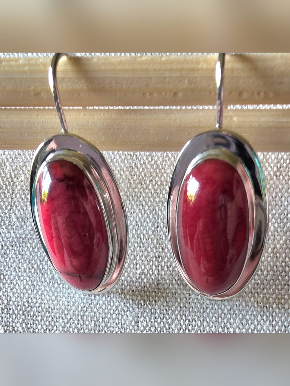 ATI Mexico Sterling Silver and Red Jasper Dangle Drop Earrings